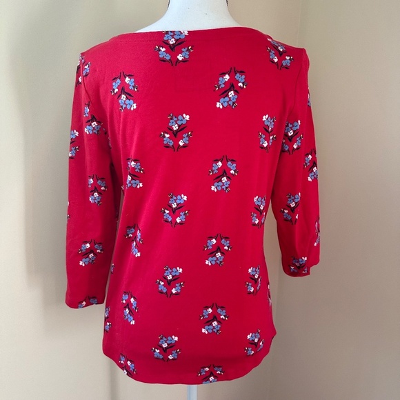*CHARTER CLUB* Red x Blue Floral Fashion Long Sleeve Cotton Top Size Medium - Picture 4 of 7